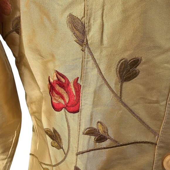 DB Sport 70s Gold Silk Embroider Fitted Blouse Sz S Collared Button Up Long Slv - Picture 8 of 9